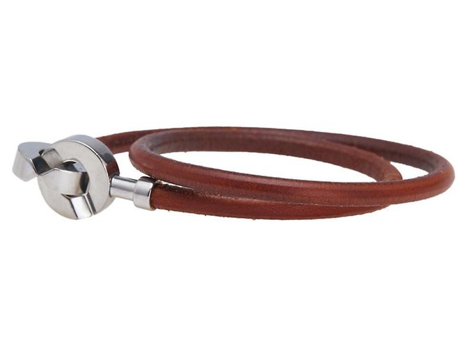 Pulseira Hermès de Couro Marrom e Metal Prateado Prata - vista 2