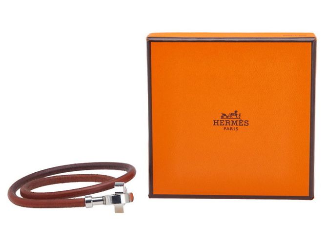 Pulseira Hermès de Couro Marrom e Metal Prateado Prata - vista 6
