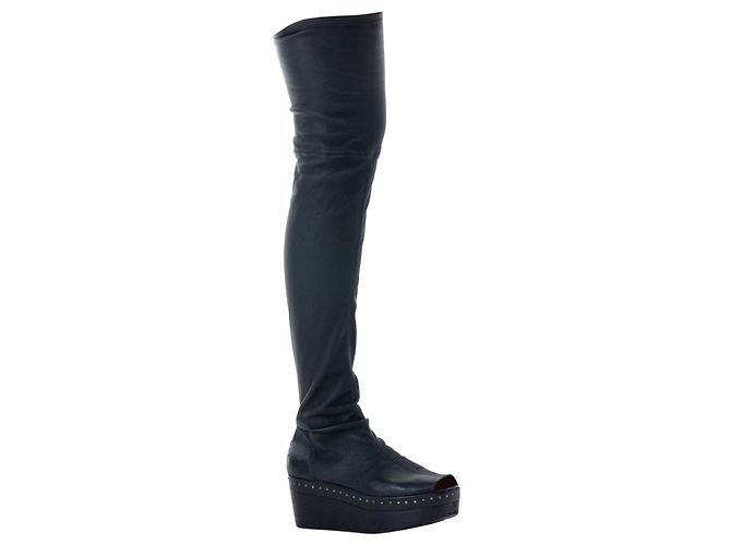 Botas de cuña de cuero hasta el muslo Rick Owens Negro - vista 2