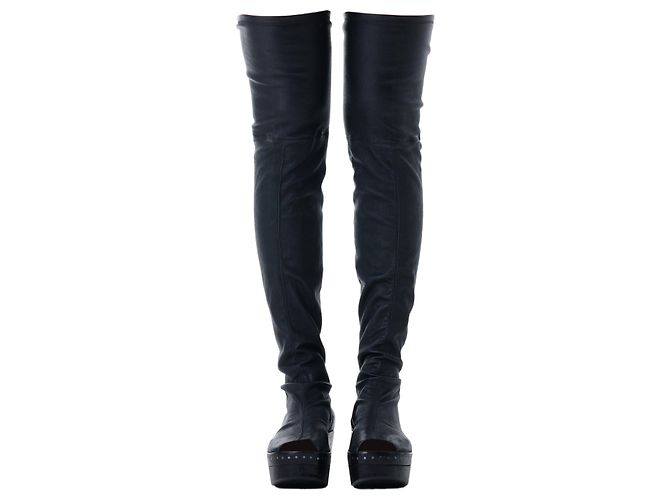 Botas de cuña de cuero hasta el muslo Rick Owens Negro - vista 3