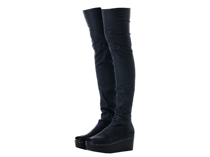 Botas de cuña de cuero hasta el muslo Rick Owens Negro - vista 4