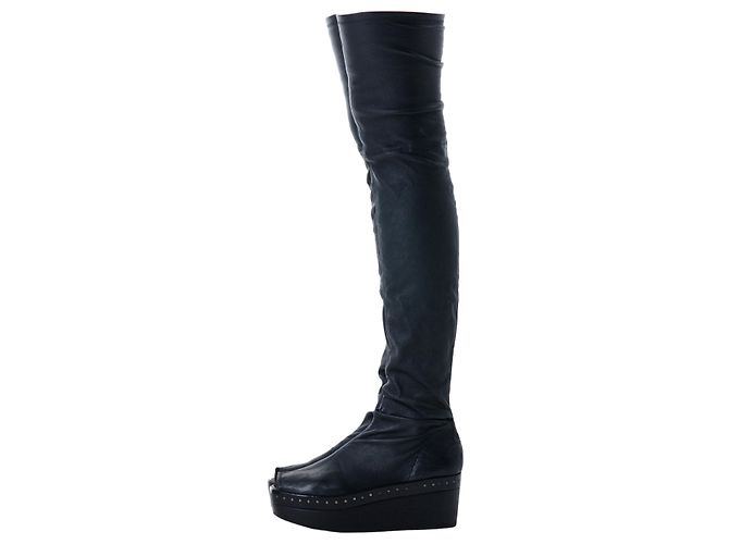 Botas de cuña de cuero hasta el muslo Rick Owens Negro - vista 5