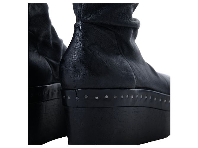 Botas de cuña de cuero hasta el muslo Rick Owens Negro - vista 7