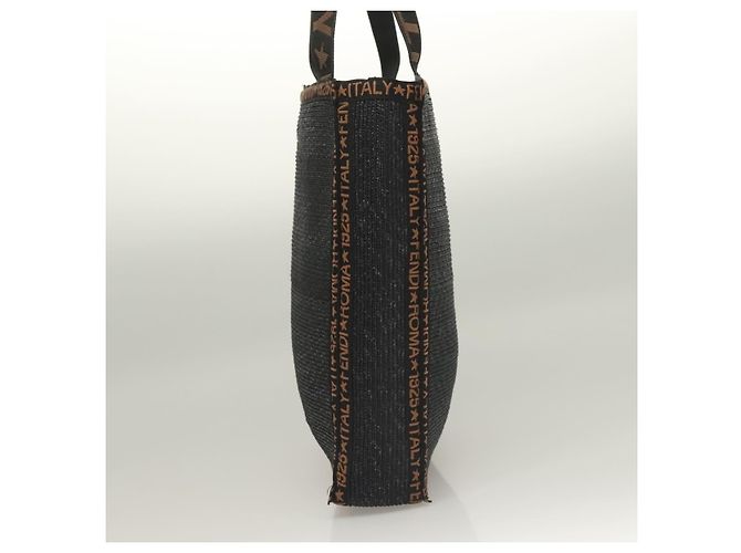 Fendi Zucca Tragetasche aus Stroh Schwarz - Ansicht 3