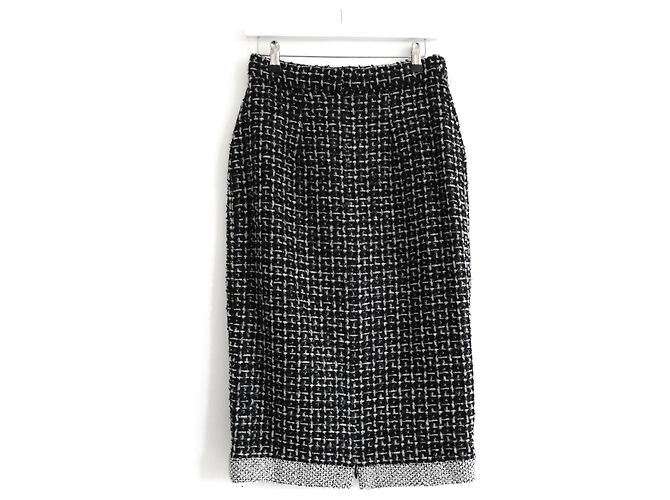 Falda lápiz de tweed fantasía chunky Chanel Otoño 2017 Negro - vista 7