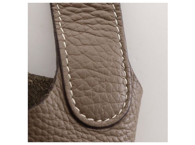 Borsa Picotin MM in pelle Taurillon Clemence di Hermès Marrone Taupe - vista 13