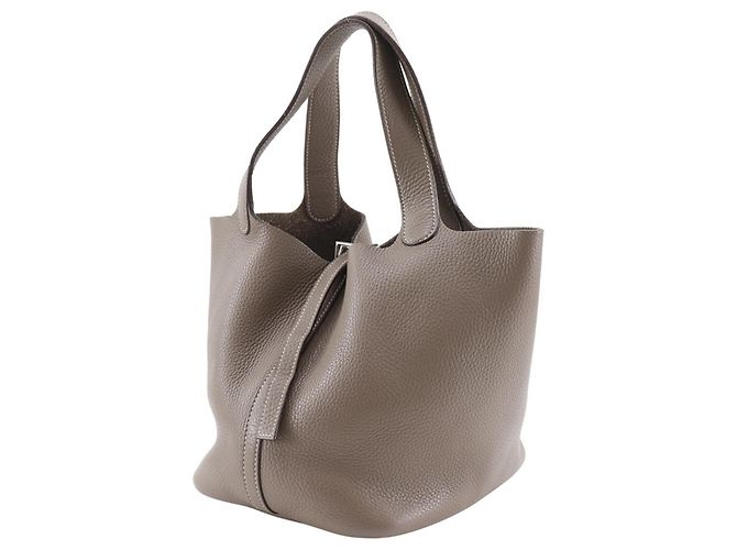 Borsa Picotin MM in pelle Taurillon Clemence di Hermès Marrone Taupe - vista 2