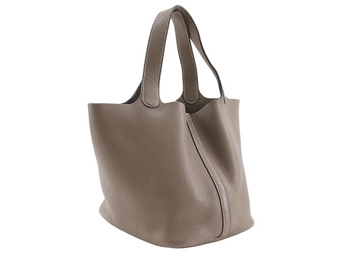 Borsa Picotin MM in pelle Taurillon Clemence di Hermès Marrone Taupe - vista 3