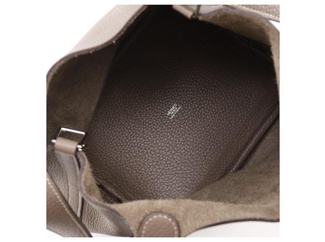 Borsa Picotin MM in pelle Taurillon Clemence di Hermès Marrone Taupe - vista 6