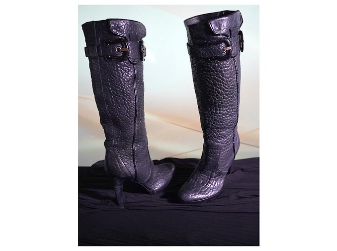 FENDI Black Textured Leather High Boots - view 2