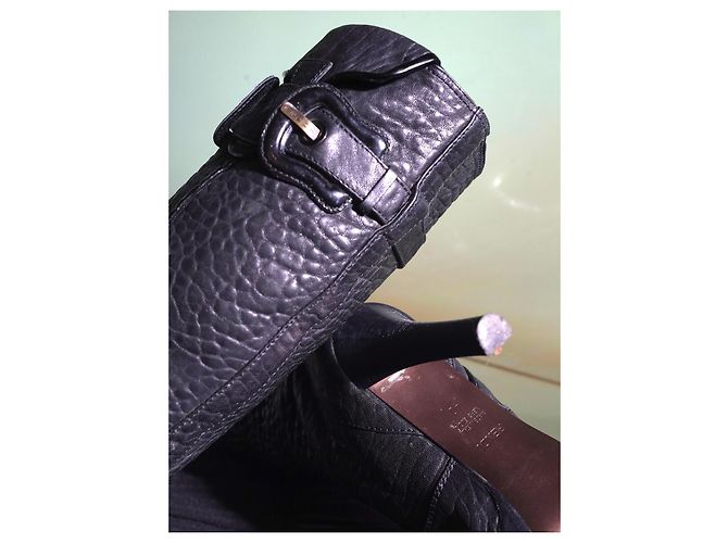 FENDI Black Textured Leather High Boots - view 5