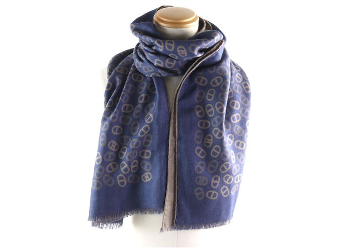 Stola in cashmere e seta da uomo Hermès Blu Marrone chiaro - vista 2