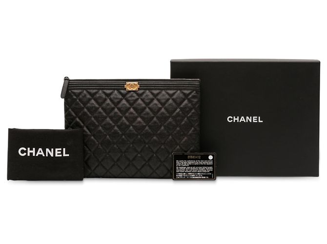 Clutch Chanel Boy O in Caviar Nero Trapuntato Medio - vista 11