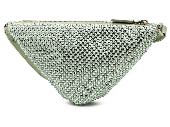 Pochete Triangular de Cetim Verde Embelada com Cristais Prada - vista 2