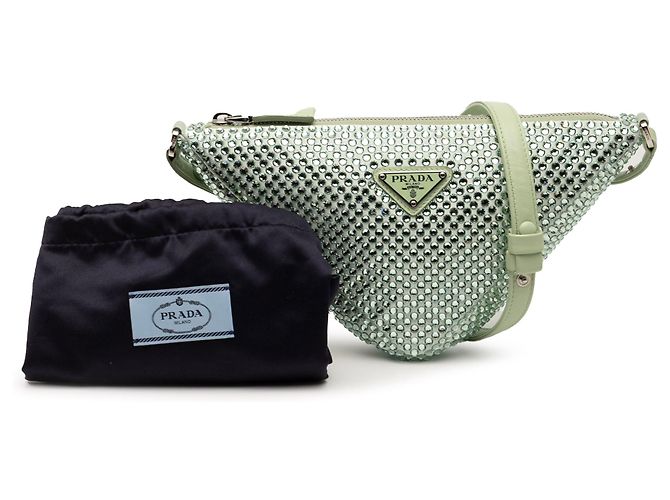 Pochete Triangular de Cetim Verde Embelada com Cristais Prada - vista 8