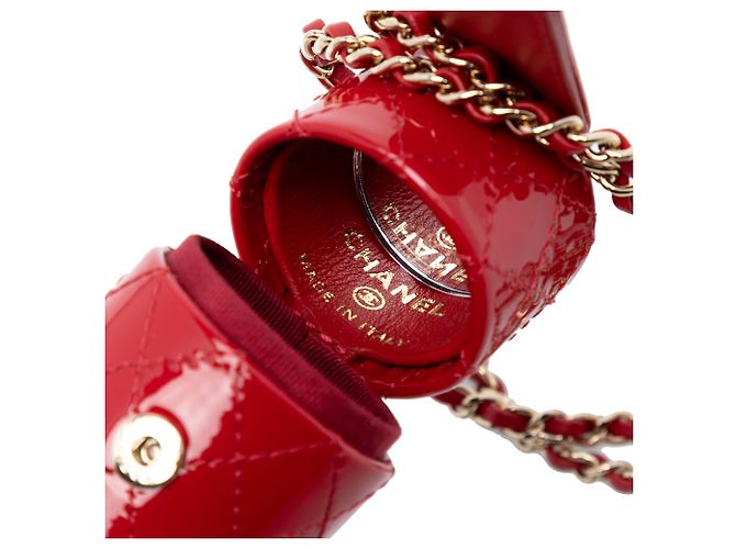 Chanel Rotes CC Gequiltetes Lack Lippenstiftetui - Ansicht 5