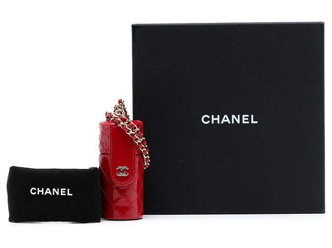 Chanel Rotes CC Gequiltetes Lack Lippenstiftetui - Ansicht 8