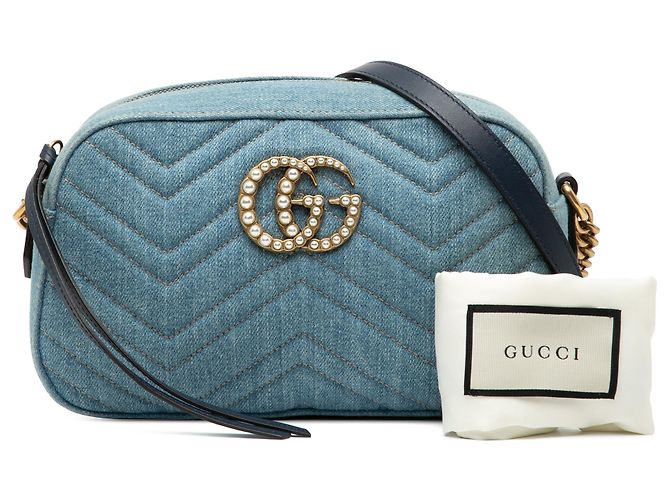 Gucci Blu Piccolo GG Marmont Matelassé Denim Perla Crossbody - vista 8