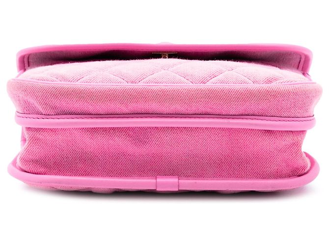 Chanel Piccola Borsa Messenger in Denim Trapuntato Rosa CC - vista 3