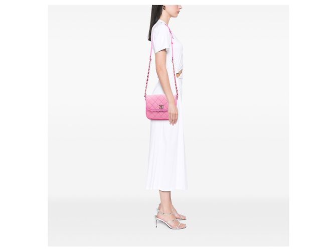 Chanel Piccola Borsa Messenger in Denim Trapuntato Rosa CC - vista 7