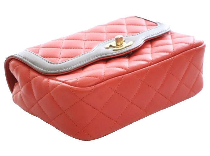Chanel Rote Mini Stepp-Lammleder Zwei-Ton Tages-Clutch - Ansicht 5