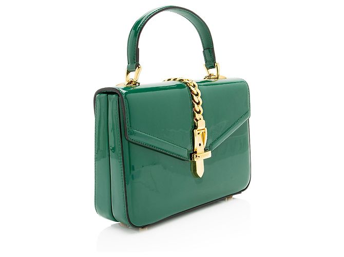 Mini-Top-Handle-Tasche Sylvie 1969 aus Lackleder von Gucci Grün - Ansicht 2