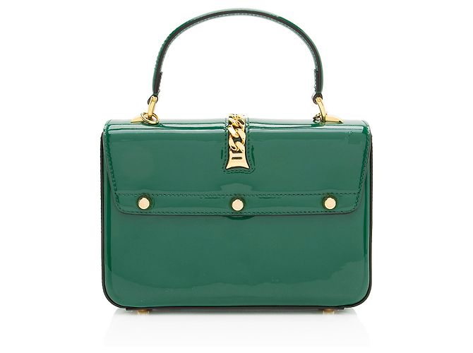 Mini-Top-Handle-Tasche Sylvie 1969 aus Lackleder von Gucci Grün - Ansicht 3