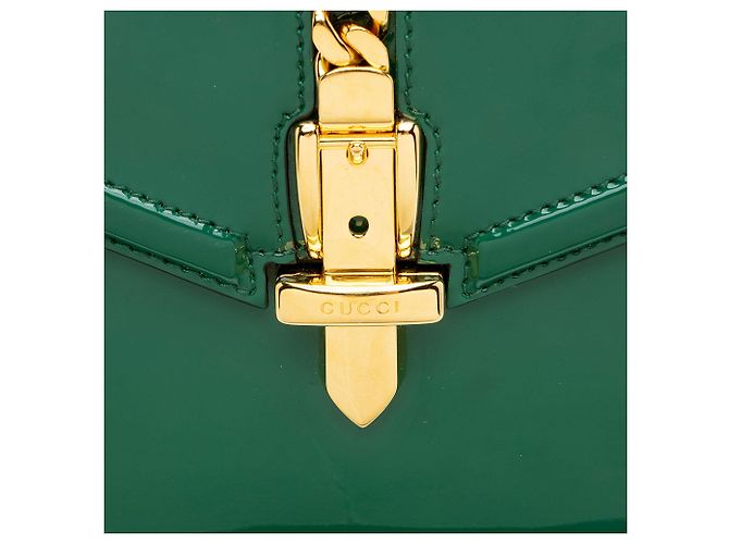 Mini-Top-Handle-Tasche Sylvie 1969 aus Lackleder von Gucci Grün - Ansicht 9