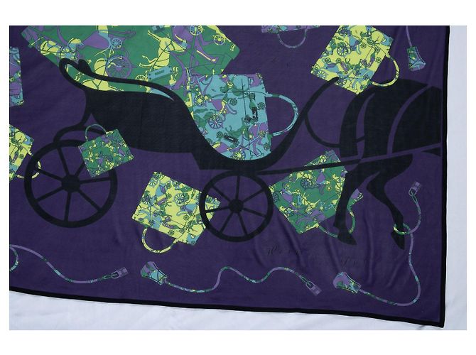 Hermès Foulard in seta Hermes Kelly con motivo di carrozza in viola Multicolore - vista 3
