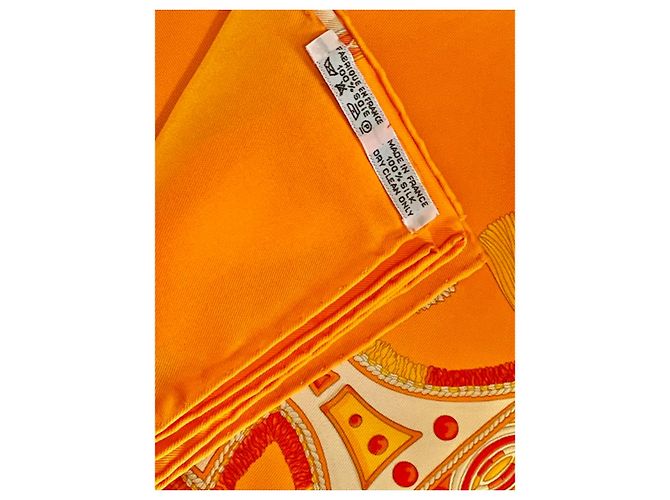 Hermès Carré 90 – "Cavalieri Peuls" – Seta twill – Arancione, Beige e Cielo – Nuovo con scatola e nastro - vista 5
