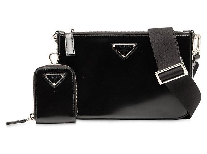 Bolsa de ombro de couro com placa de logo triangular Prada 2VH129 Preto - vista 7