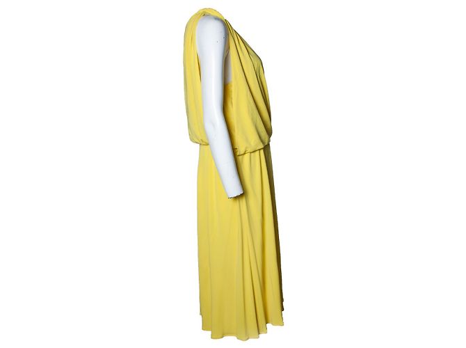 Vestido drapeado de un hombro en amarillo de Lanvin - vista 4