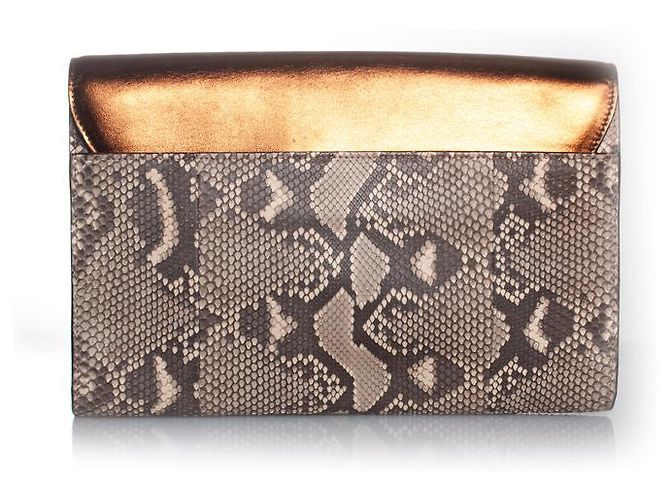 Gucci Python-Leder-Clutch mit metallischem Klappdeckel Braun - Ansicht 3