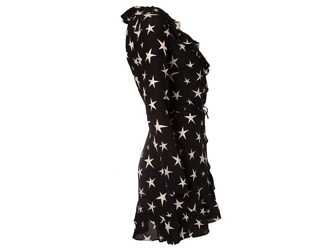 Autre Marque Schwarzes Wickelkleid mit Sternen - Ansicht 2