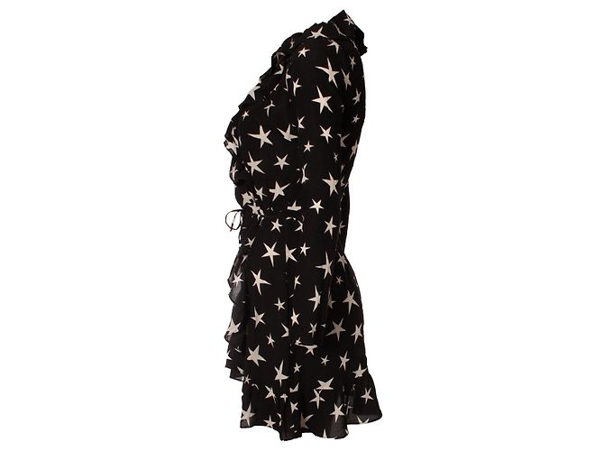 Autre Marque Schwarzes Wickelkleid mit Sternen - Ansicht 4