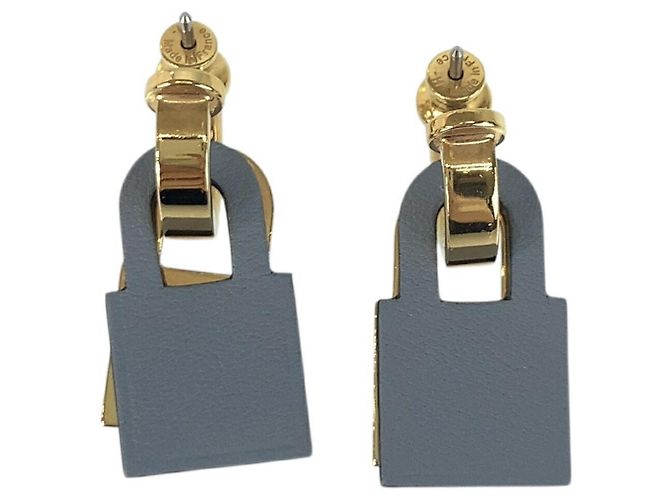 Hermès Orecchini in pelle placcata oro blu Hermes Kelly D'oro Metallico - vista 2
