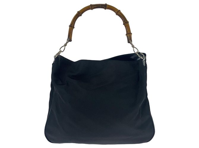 Borsa in tela Gucci Bamboo nera Nero - vista 2