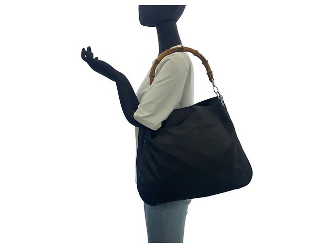 Borsa in tela Gucci Bamboo nera Nero - vista 7