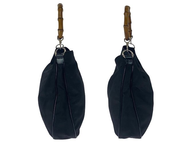 Borsa in tela Gucci Bamboo nera Nero - vista 8