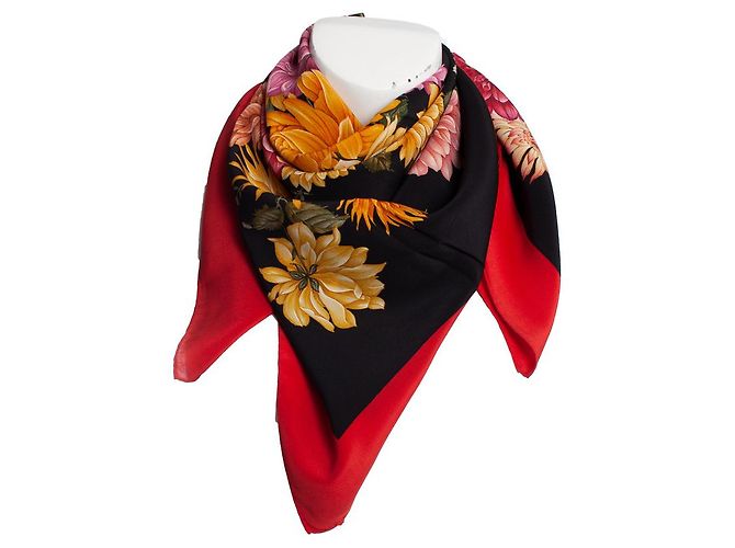 Sciarpa stampata floreale Gucci con bordo rosso Multicolore - vista 3