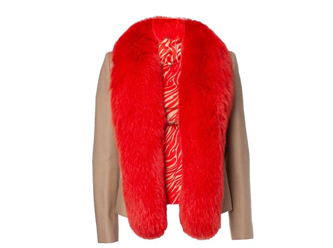 Conjunto de 3 peças Gianni Versace Couture com gola de pele laranja Marrom Bege - vista 5