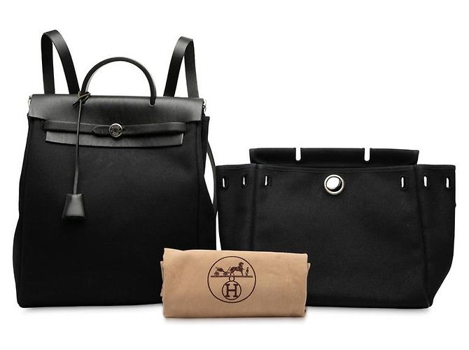 Zaino in tela e pelle Herbag AdPM di Hermès Nero - vista 7