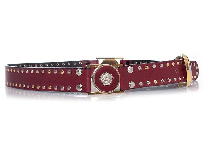 Gianni Versace Leather studded medusa belt Red Dark red - view 3