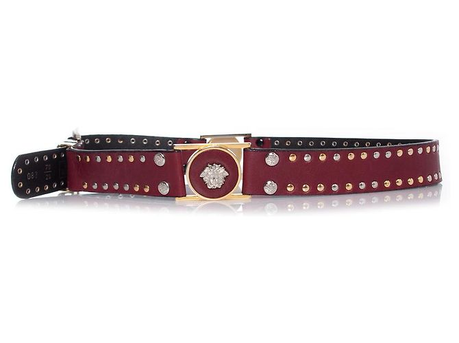 Gianni Versace Leather studded medusa belt Red Dark red - view 4