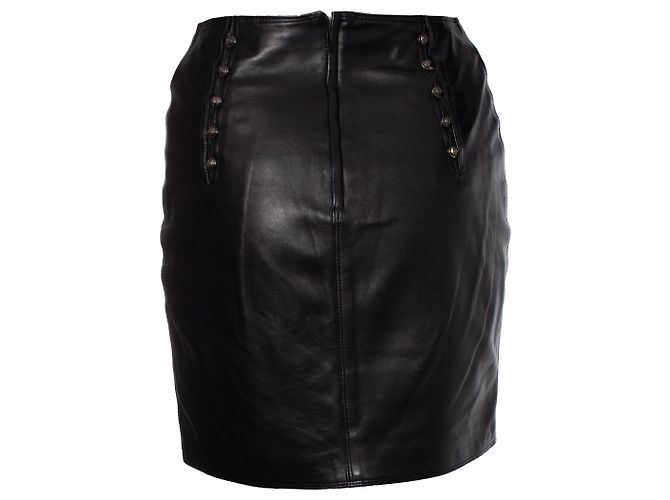 Falda de cuero Gianni Versace con alfileres de Medusa Negro - vista 2