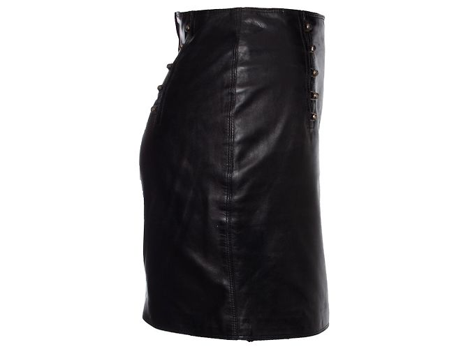 Falda de cuero Gianni Versace con alfileres de Medusa Negro - vista 3