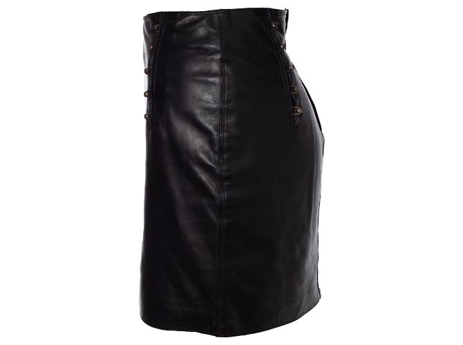 Falda de cuero Gianni Versace con alfileres de Medusa Negro - vista 4