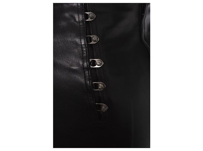 Falda de cuero Gianni Versace con alfileres de Medusa Negro - vista 6