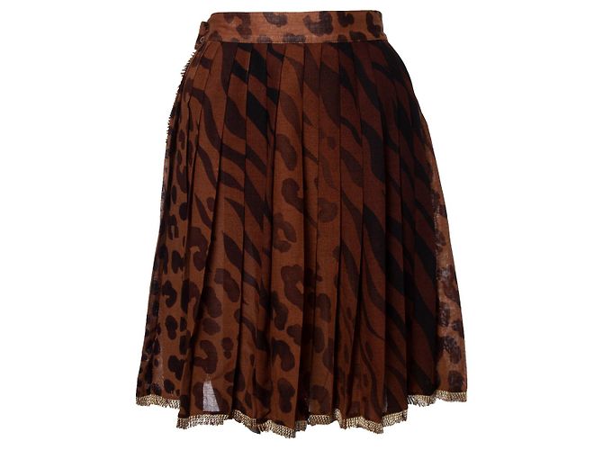 Falda plisada estampada de leopardo Gianni Versace Couture Castaño - vista 2