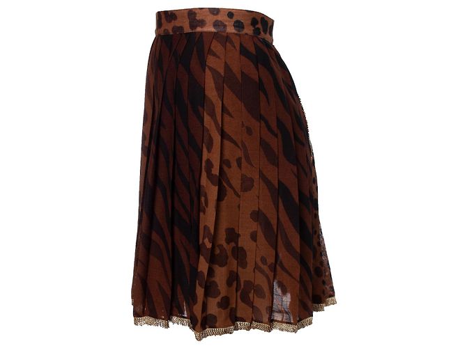 Falda plisada estampada de leopardo Gianni Versace Couture Castaño - vista 3